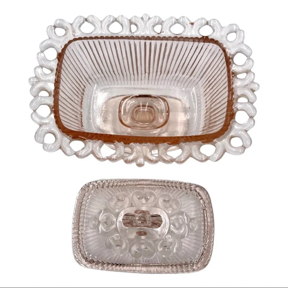 VINTAGE pink glass butter - sauce - grated cheese - container